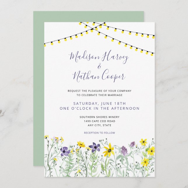 Wildflowers floral wedding celebration invitations (Front/Back)