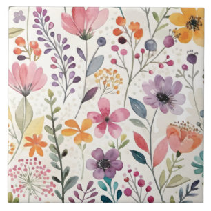 Wildflowers floral Whimsical Pattern Tile
