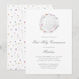wildflowers frame first communion invitation