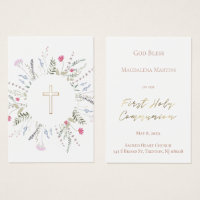 wildflowers frame First Communion remembrance card