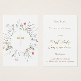 wildflowers frame First Communion remembrance card