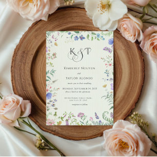 Wildflowers Frame Personalised Wedding Monogram Invitation