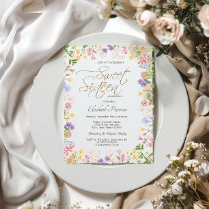 Wildflowers Frame Your Photo Sweet 16 Invitation