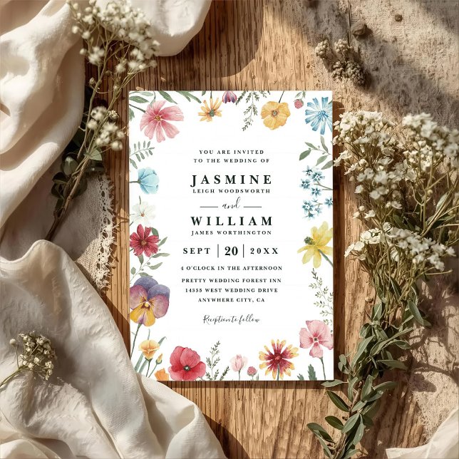 Wildflowers Fresh Meadow Rustic QR Code Wedding Invitation (Creator Uploaded)
