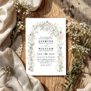 Wildflowers Garden Arch Rustic QR Code Wedding Invitation