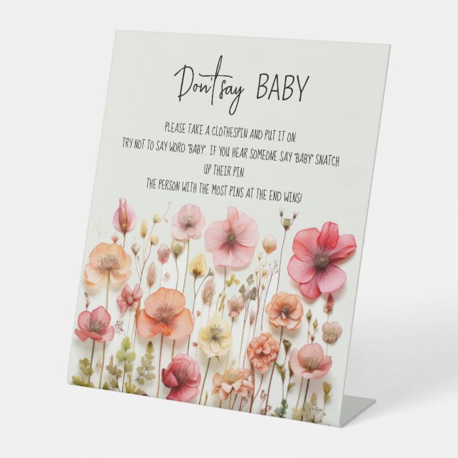 Wildflowers Garden Baby Shower Game Don't say baby Pedestal Sign (Front)