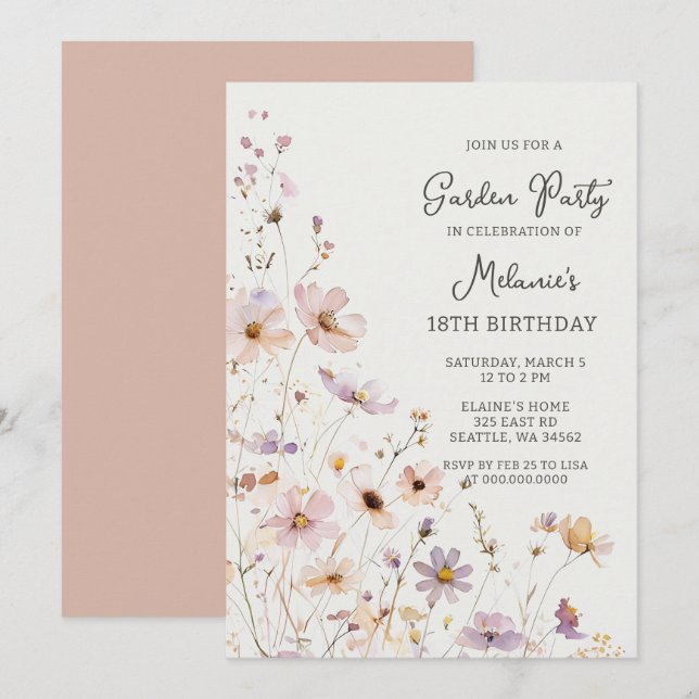 Wildflowers Garden Birthday Invitation (Front/Back)