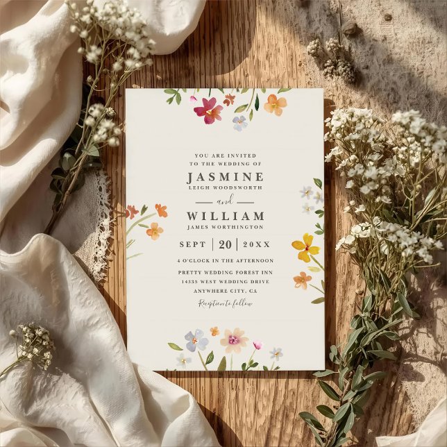 Wildflowers Garden Elegant Modern QR Code Wedding Invitation (Creator Uploaded)