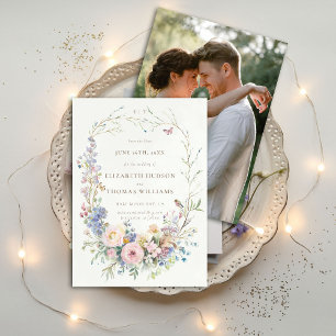 Wildflowers Garden Elegant Photo Wedding Save Date Invitation