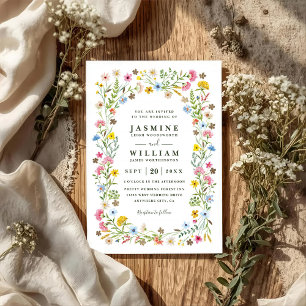 Wildflowers Garden Elegant Rustic QR Code Wedding Invitation