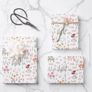Wildflowers Garden Pattern Wrapping Paper Sheet