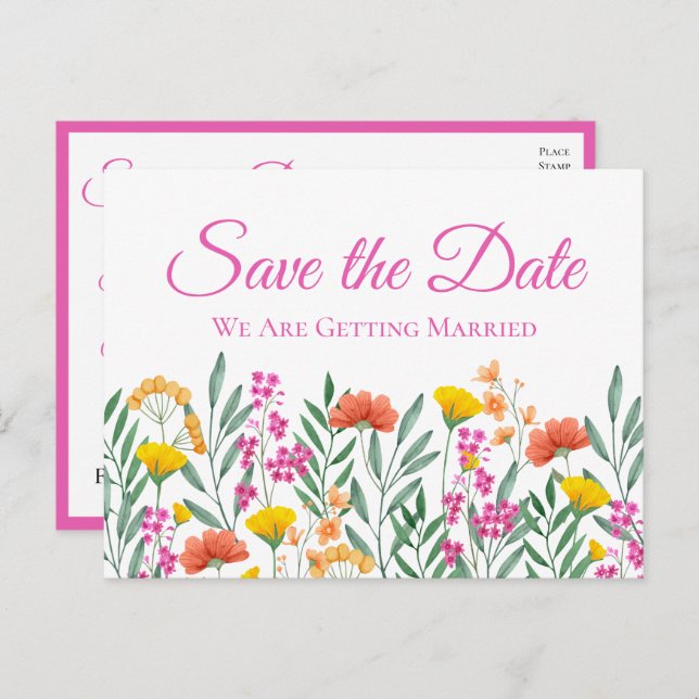 Wildflowers Garden Wedding Floral Save The Date  Postcard (Front/Back)