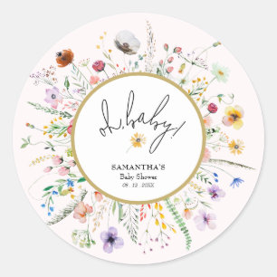Wildflowers Girl Baby Shower Pink Classic Round Sticker
