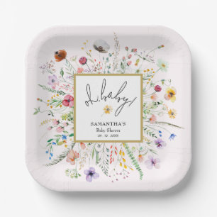 Wildflowers Girl Baby Shower Pink Paper Plate