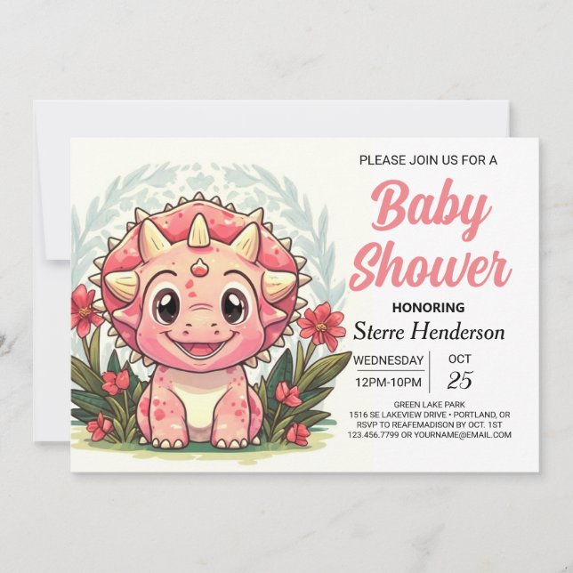 Wildflowers Girly Dinosaur Girl Baby Shower Invitation (Front)