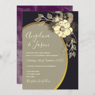 Wildflowers Gold and Black Wedding Invitation