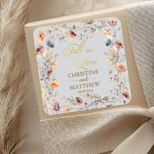Wildflowers Gold 'Fall in Love' Elegant Wedding Square Sticker