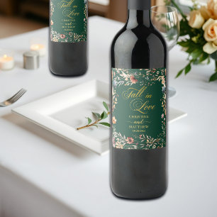 Wildflowers Gold 'Fall in Love' Elegant Wedding Wine Label