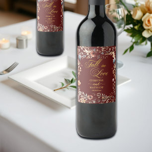 Wildflowers Gold 'Fall in Love' Elegant Wedding Wine Label
