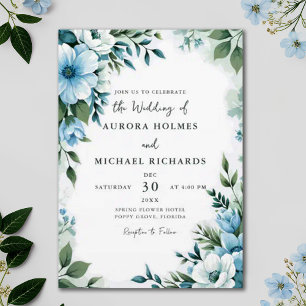 Wildflowers Green Elegant Spring Garden Wedding Invitation