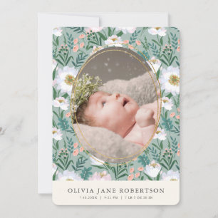 Wildflowers Green Girl Photo Birth Announcement