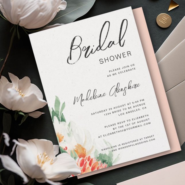Wildflowers green & orange floral bridal shower invitation (Creator Uploaded)