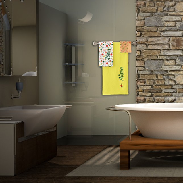 Wildflowers green white red name bath towel set (Creator Uploaded)