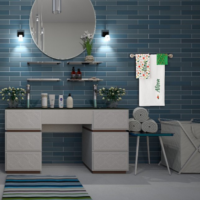 Wildflowers green white red name bath towel set (Creator Uploaded)