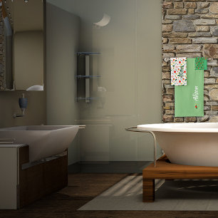 Wildflowers green white red name bath towel set