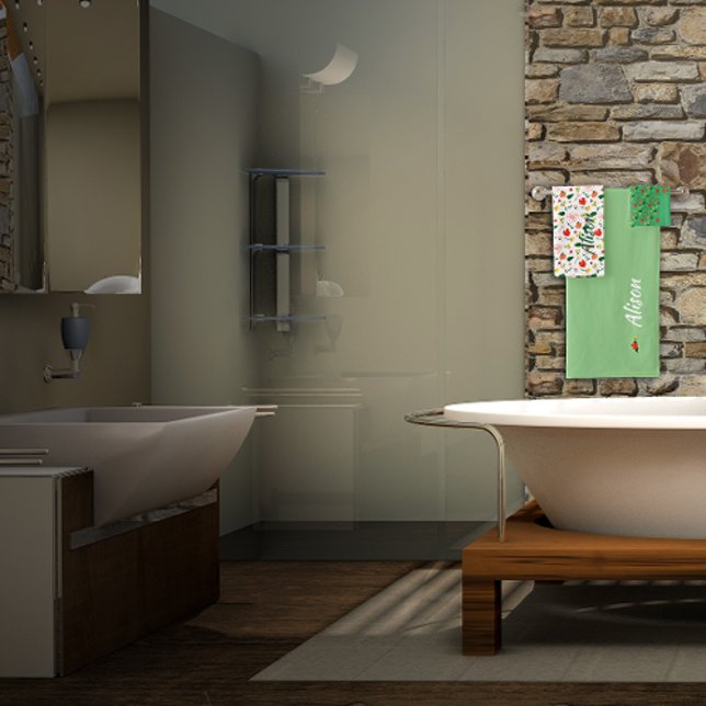 Wildflowers green white red name bath towel set (Creator Uploaded)