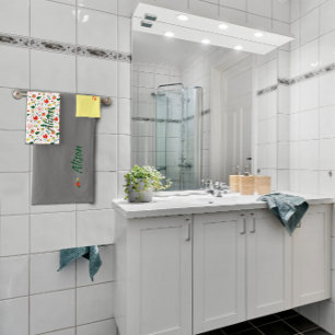 Wildflowers green white yellow name bath towel set