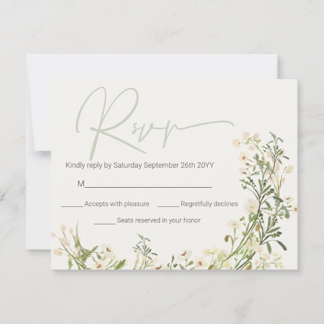 Wildflowers Greenery Floral Botanical Wedding RSVP Card (Front)