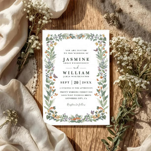 Wildflowers Greenery Rustic Modern QR Code Wedding Invitation