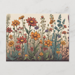 Wildflowers Growing in the Field Illustration Postcard
