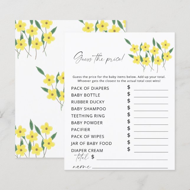 Wildflowers Guess the price Game (Front/Back)