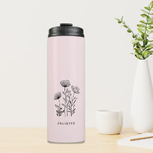 Wildflowers hand-draw monogram  thermal tumbler