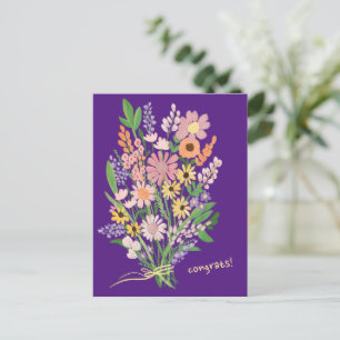 Wildflowers Handpainted Colourful Gouache Congrats Postcard