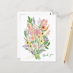 Wildflowers Handpainted Colourful Gouache Thank Yo Postcard