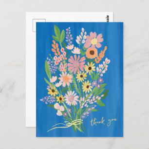 Wildflowers Handpainted Colourful Gouache Thank Yo Postcard