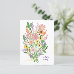 Wildflowers Handpainted Colourful Gouache Thank Yo Postcard