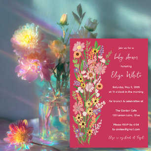 Wildflowers Handpainted Custom Pink Baby Shower  Invitation