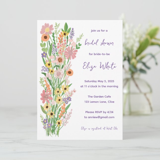 Wildflowers Handpainted Custom QR Bridal Shower Invitation (Standing Front)
