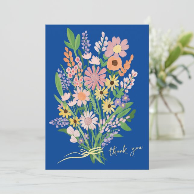 Wildflowers Handpainted Custom  Thank You Card (Standing Front)