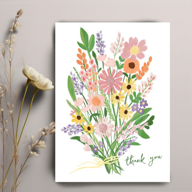 Wildflowers Handpainted Custom  Thank You Card (Wildflowers Handpainted Custom Thank You Card
)