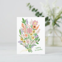 Wildflowers Handpainted Gouache Happy Birthday