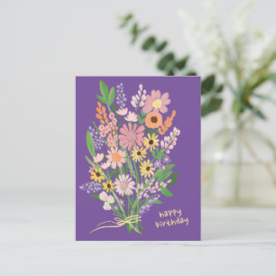 Wildflowers Handpainted Gouache Happy Birthday Postcard