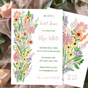 Wildflowers Handpainted Sweet Custom Bridal Shower Invitation