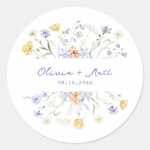 Wildflowers handritten wedding classic round sticker