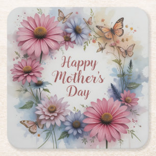 Wildflowers Happy Mother's Day Square Paper Coaster