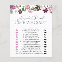 Wildflowers He Said She Said Bridal Shower Game